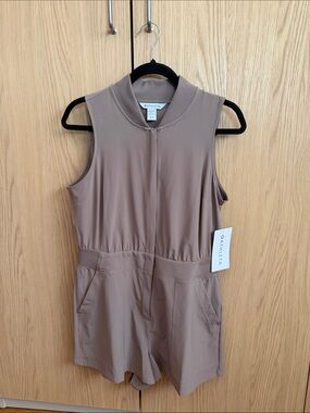 Athleta Brooklyn Sleeveless Utility Romper in Taupe